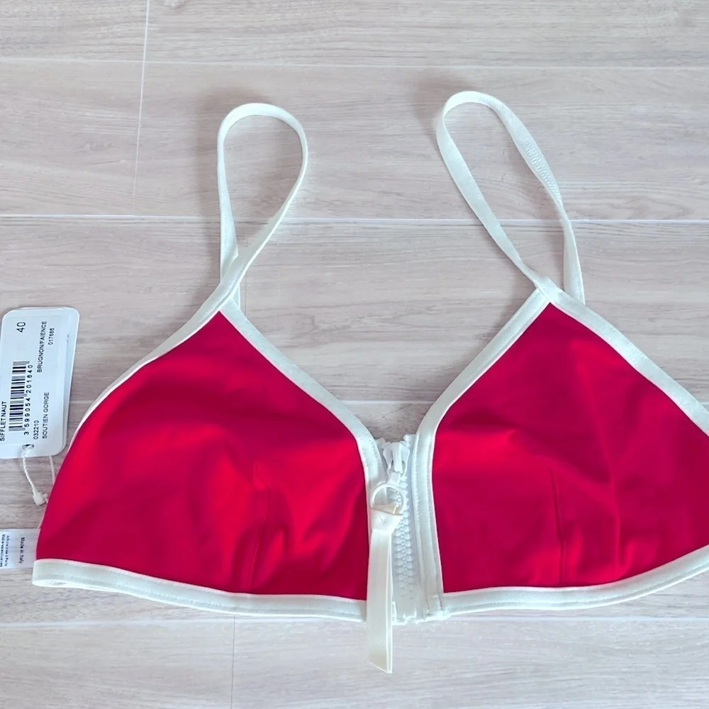ERES- Nautic Sifflet Tringle Bikini Top with Zipper Detail Size 8